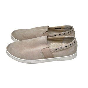 Spenco Shoes Womens 8.5 Beige Taupe Suede Santa Barbara Slip On Comfort Rivets